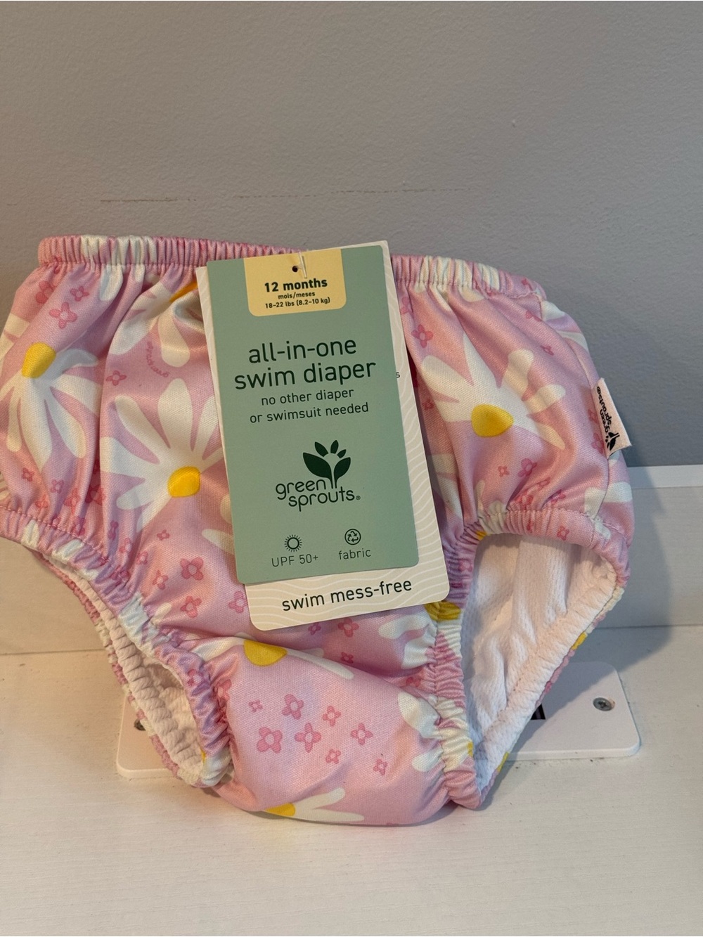 Green Sprouts Pink Daisy All-in-One Swim Diaper Cover - 12 Months